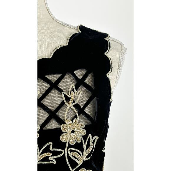 Vintage Scott McClintock Scalloped Velvet Maxi Formal Dress Womens Size 10 Black - Picture 4 of 10